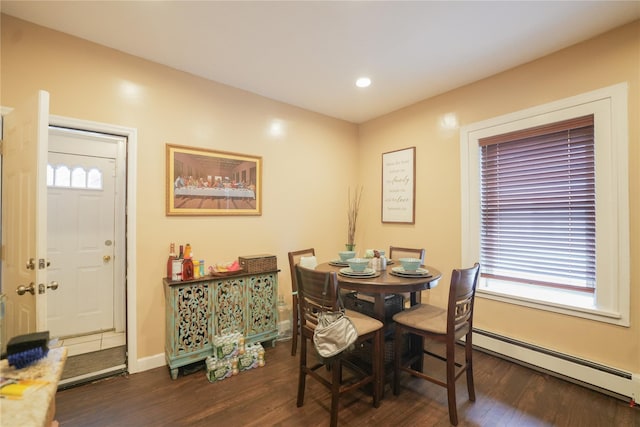 71 Dell Ave, Mount Vernon, NY 10553 - dining room featuring a baseboard radiator, wood finished floors, and recessed lighting