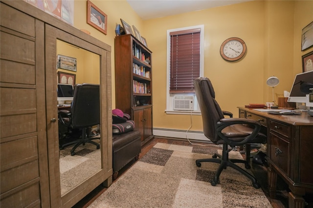 71 Dell Ave, Mount Vernon, NY 10553 - office featuring baseboard heating, cooling unit, and dark wood-type flooring