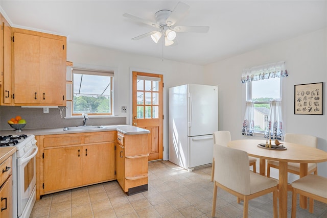 33 Grandview Ave, Pawling, NY 12564 - kitchen featuring white appliances, ceiling fan, light countertops, and light tile patterned floors