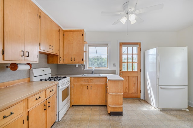 33 Grandview Ave, Pawling, NY 12564 - kitchen with white appliances, light countertops, ceiling fan, and light tile patterned floors