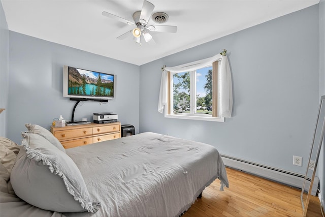70 Walter Dr, Stony Point, NY 10980 - bedroom with baseboard heating, wood finished floors, and ceiling fan