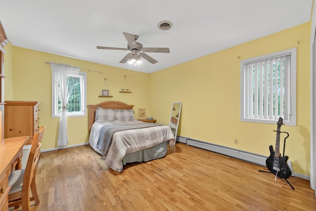 70 Walter Dr, Stony Point, NY 10980 - bedroom with light wood-style floors, a baseboard heating unit, and ceiling fan