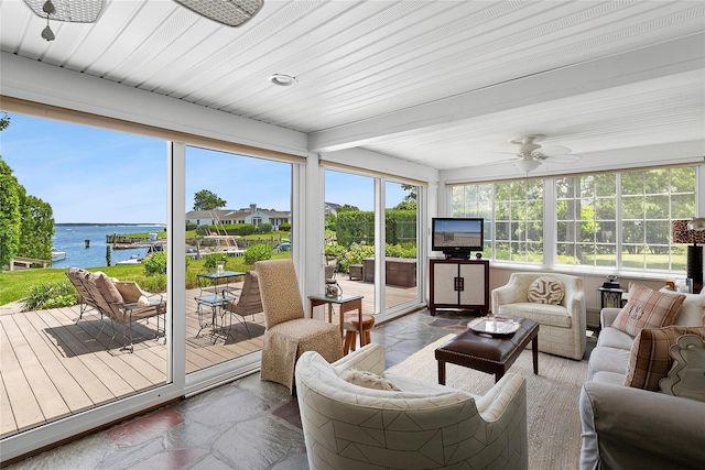 315 Old Salt Rd, Mattituck, NY 11952 - sunroom featuring an outdoor hangout area, plenty of natural light, and ceiling fan