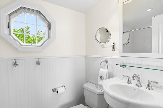315 Old Salt Rd, Mattituck, NY 11952 - bathroom featuring a wainscoted wall and a shower