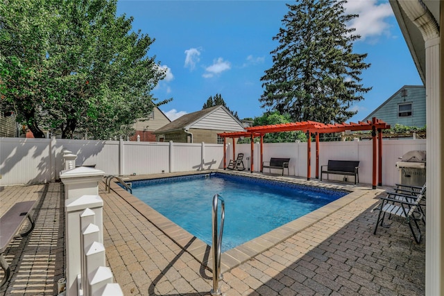 502 S 11th St, New Hyde Park, NY 11040 - view of pool featuring a pergola, a fenced backyard, a patio area, and grilling area
