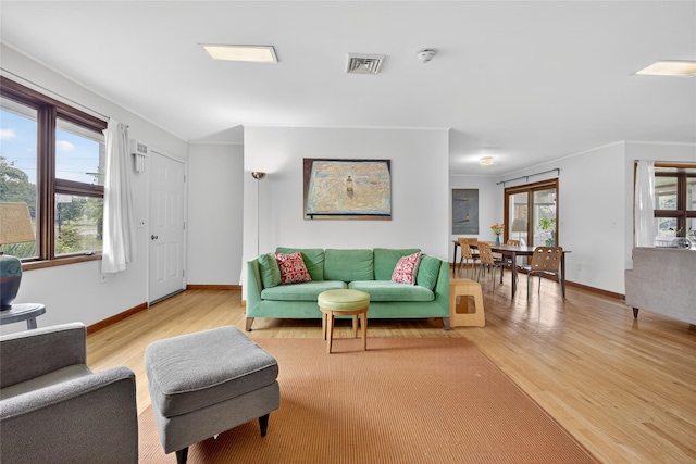 7641 N Broadway, Red Hook, NY 12571 - living room featuring light wood finished floors, healthy amount of natural light, and ornamental molding