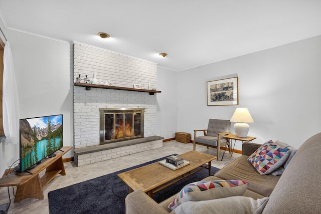 7641 N Broadway, Red Hook, NY 12571 - living room featuring a brick fireplace and ornamental molding