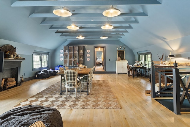 259 Westchester Ave, Pound Ridge, NY 10576 - dining space with wood finished floors and a fireplace
