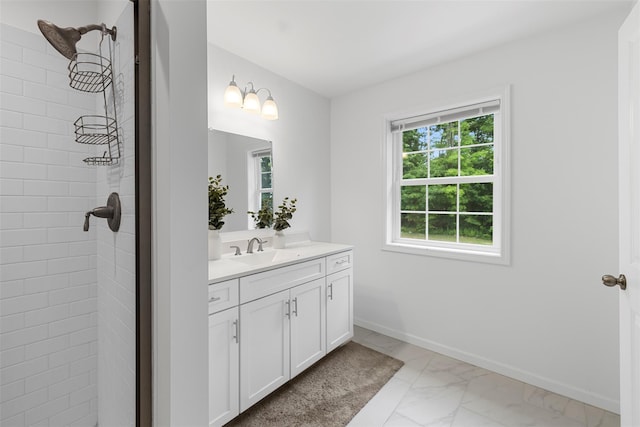 28 Pinto Rd W, Middletown, NY 10941 - full bathroom with vanity, tiled shower, and marble look tile flooring