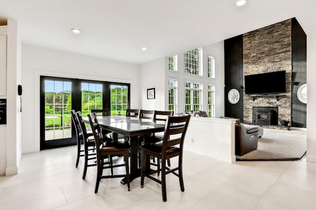 28 Viola Ct, Wappingers Falls, NY 12590 - dining room featuring a fireplace, recessed lighting, and light tile patterned flooring