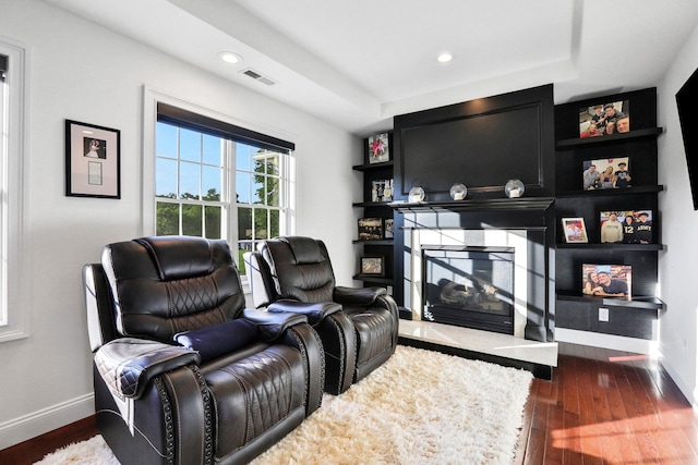 28 Viola Ct, Wappingers Falls, NY 12590 - living room featuring a fireplace, dark wood finished floors, and recessed lighting