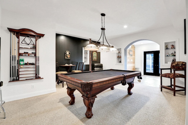 28 Viola Ct, Wappingers Falls, NY 12590 - playroom with arched walkways, light colored carpet, billiards, and recessed lighting