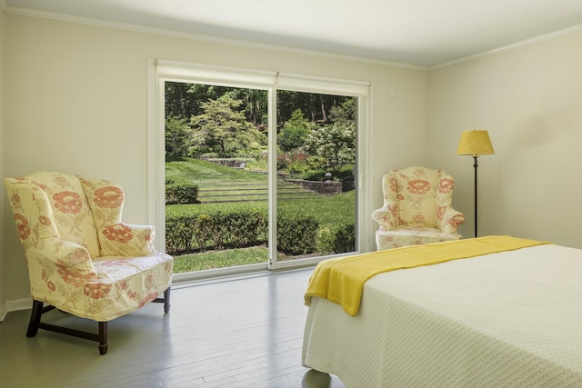 447 Butts Hollow Rd, Dover Plains, NY 12522 - bedroom with hardwood / wood-style floors, crown molding, and access to exterior