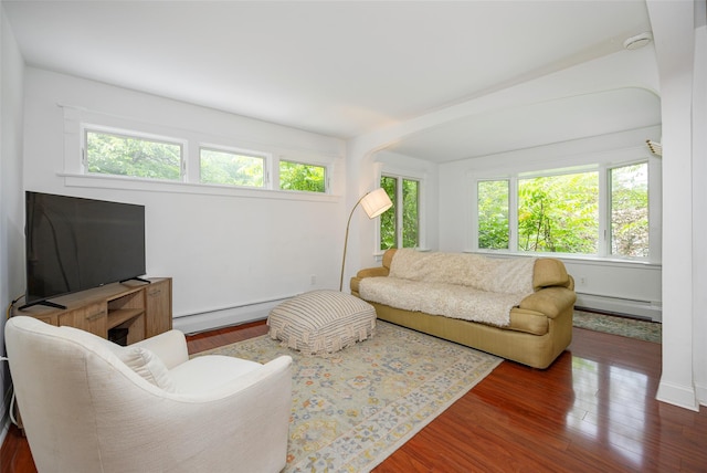 22 Tompkins Ave, Beacon, NY 12508 - living area featuring baseboard heating, a baseboard radiator, and wood finished floors