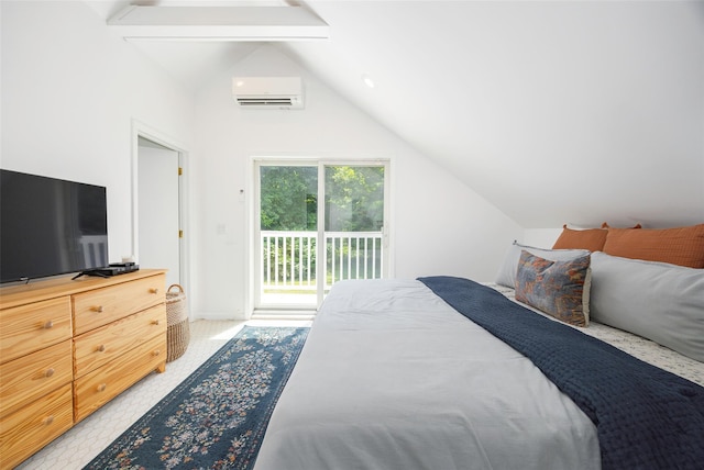22 Tompkins Ave, Beacon, NY 12508 - bedroom with an AC wall unit, lofted ceiling, and access to exterior