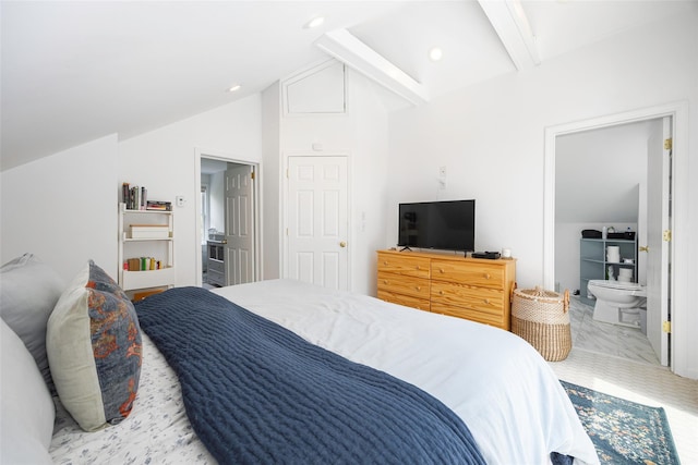 22 Tompkins Ave, Beacon, NY 12508 - bedroom featuring attic access, marble look tile flooring, and recessed lighting
