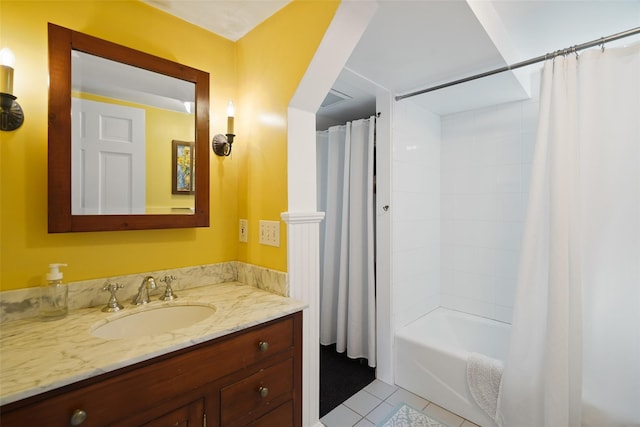 10 King St, Croton-On-Hudson, NY 10520 - full bathroom featuring tile patterned floors, vanity, and shower / tub combo with curtain