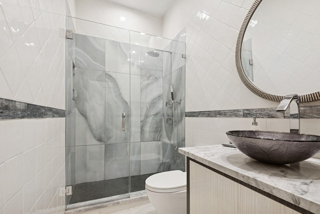 9 Swan Pl, Nissequogue, NY 11780 - full bathroom with tile walls, a stall shower, and vanity