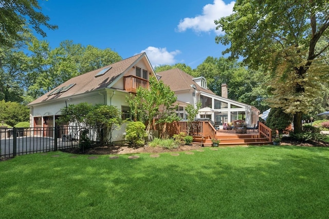 9 Swan Pl, Nissequogue, NY 11780 - rear view of property featuring a deck, roof with shingles, and stucco siding