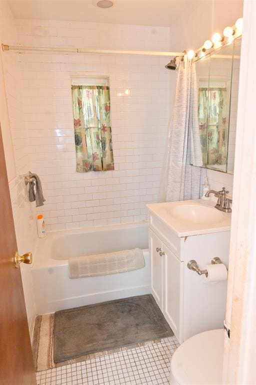 3331 Hone Ave, Bronx, NY 10469 - bathroom featuring vanity, shower / bath combination with curtain, and tile patterned flooring