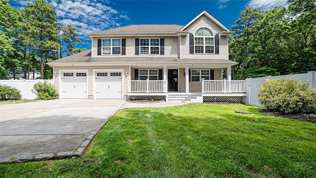 5 Ormond Pl, Mastic, NY 11950 - traditional-style house featuring driveway, covered porch, an attached garage, and roof with shingles