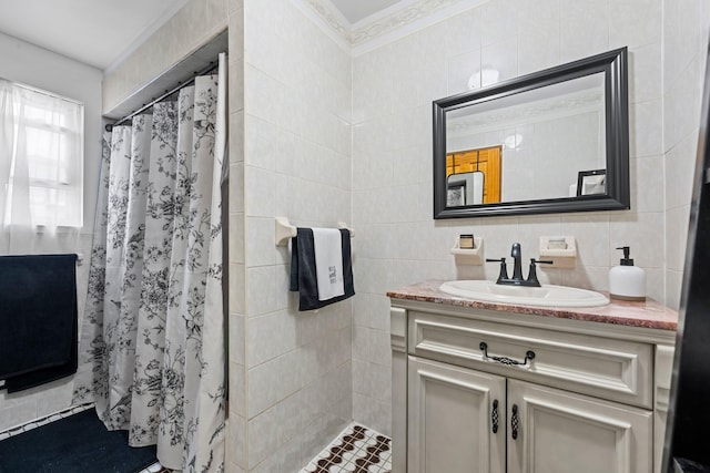 1160 E 89th St, Brooklyn, NY 11236 - bathroom featuring vanity, curtained shower, and tile walls