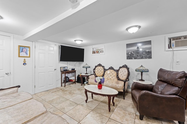 1160 E 89th St, Brooklyn, NY 11236 - living room with a wall unit AC and light tile patterned floors