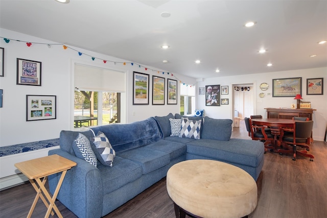115 Highland Rd, Southampton, NY 11968 - living area featuring dark wood-style flooring and recessed lighting