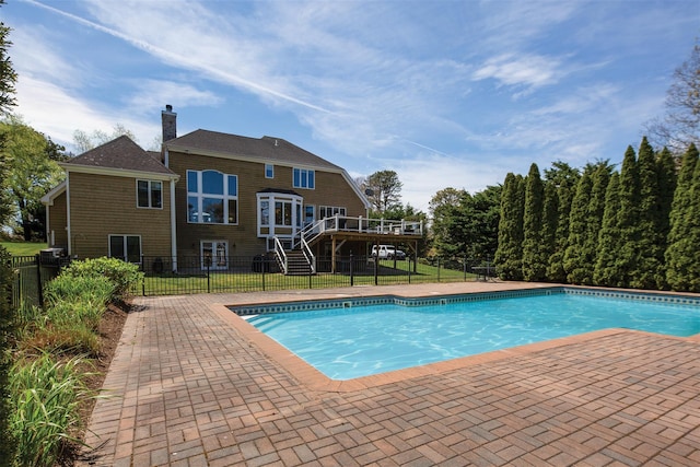 115 Highland Rd, Southampton, NY 11968 - view of pool featuring stairs, a wooden deck, and a patio area
