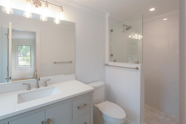 20 Oak Grove Rd, Southampton, NY 11968 - bathroom featuring a walk in shower, vanity, and ornamental molding