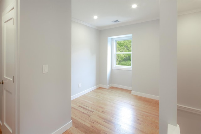 20 Oak Grove Rd, Southampton, NY 11968 - empty room featuring ornamental molding, light wood-style flooring, and recessed lighting