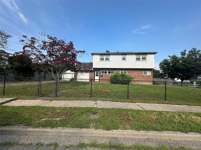 63 Grape Ln, Hicksville, NY 11801 - view of front facade with brick siding and a chimney