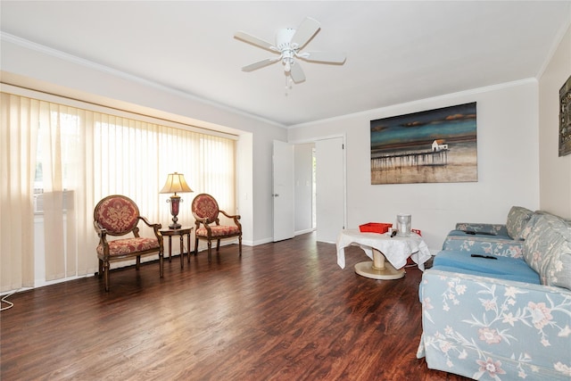 11 Glenwood Rd, Glen Head, NY 11545 - living room featuring wood finished floors, ornamental molding, and a ceiling fan