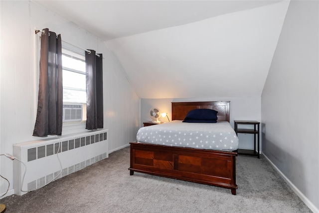 11 Glenwood Rd, Glen Head, NY 11545 - bedroom featuring radiator, lofted ceiling, carpet flooring, and cooling unit