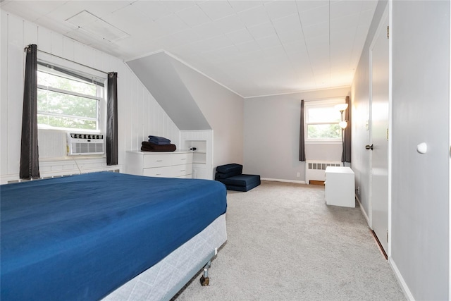 11 Glenwood Rd, Glen Head, NY 11545 - bedroom featuring radiator, carpet, cooling unit, and lofted ceiling