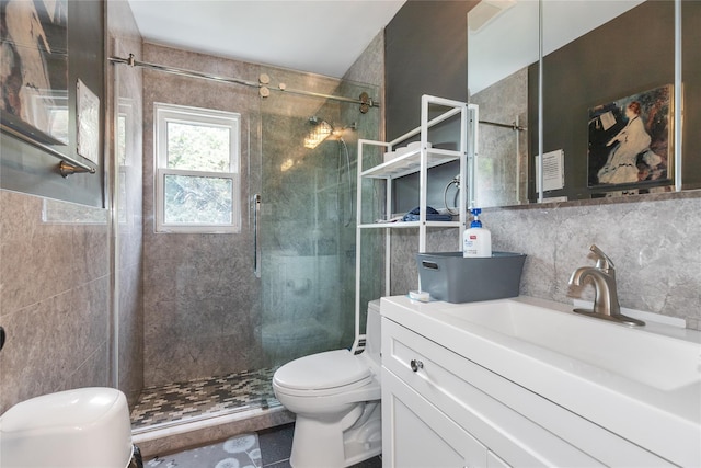 11 Glenwood Rd, Glen Head, NY 11545 - full bath featuring tile walls, a shower stall, vanity, and tasteful backsplash