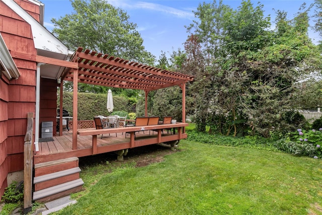 11 Glenwood Rd, Glen Head, NY 11545 - view of grassy yard with a pergola and a wooden deck