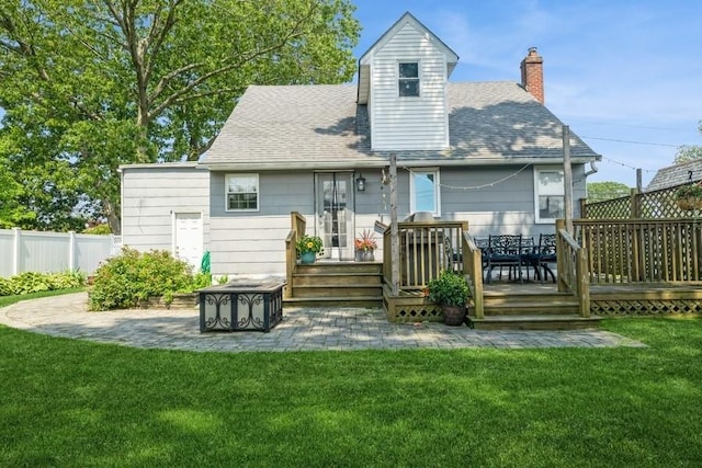 369 S 16th St, Lindenhurst, NY 11757 - back of house featuring a chimney, a deck, and roof with shingles
