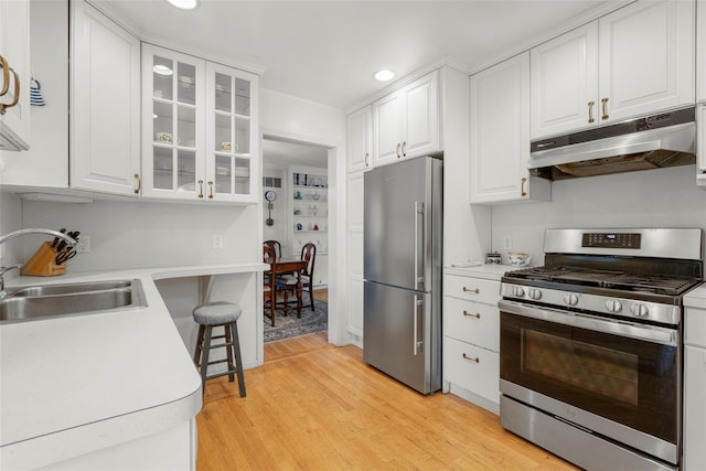 16 Ria Dr, White Plains, NY 10605 - kitchen featuring appliances with stainless steel finishes, under cabinet range hood, white cabinets, recessed lighting, and light countertops