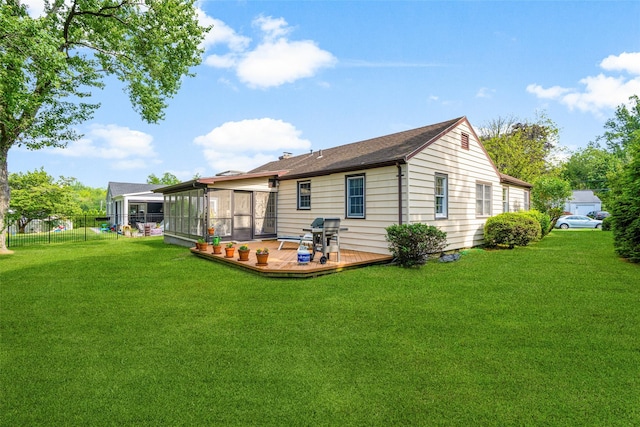 16 Ria Dr, White Plains, NY 10605 - rear view of property with a sunroom and a wooden deck