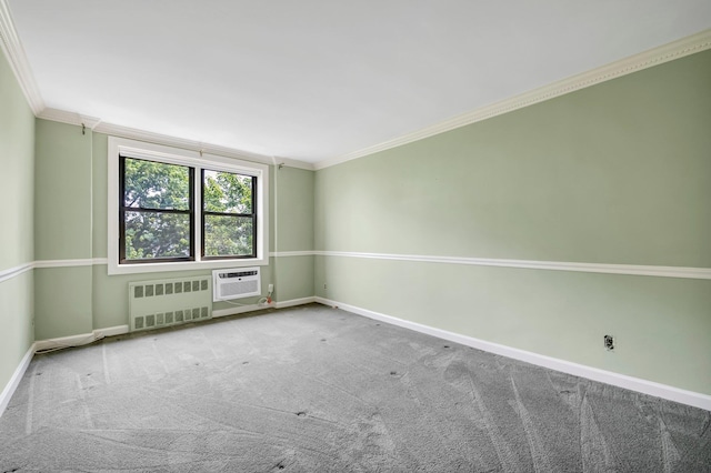 6 Birchwood Ct Unit 5N, Mineola, NY 11501 - unfurnished room with radiator heating unit, ornamental molding, carpet floors, and an AC wall unit