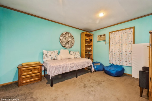 232 Broad St, Williston Park, NY 11596 - carpeted bedroom with ornamental molding and a wall mounted air conditioner
