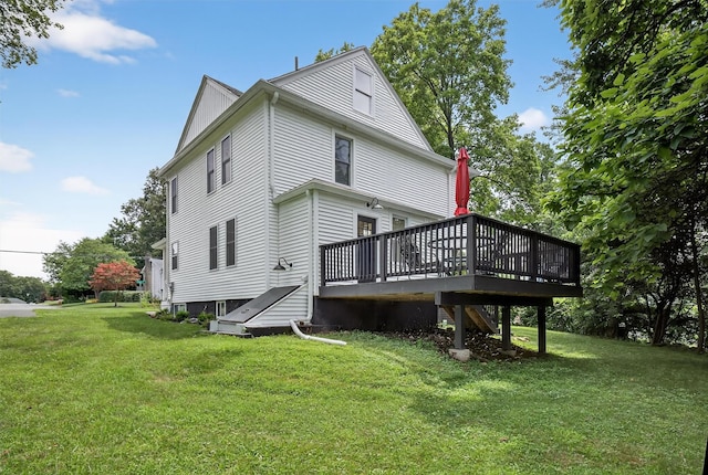 39 Frost Ln, Cornwall, NY 12518 - rear view of property featuring a wooden deck and a lawn
