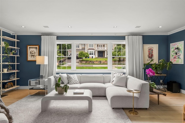 920 Protano Ln, Mamaroneck, NY 10543 - living room with ornamental molding, wood finished floors, healthy amount of natural light, and recessed lighting