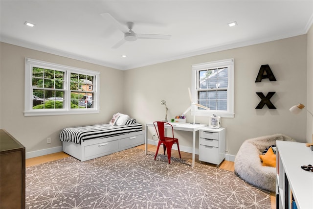 920 Protano Ln, Mamaroneck, NY 10543 - bedroom featuring crown molding, light wood-type flooring, ceiling fan, and recessed lighting