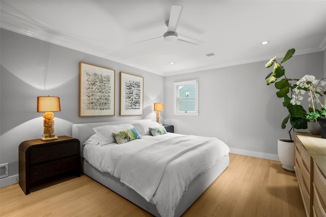920 Protano Ln, Mamaroneck, NY 10543 - bedroom featuring crown molding, light wood-style flooring, ceiling fan, and recessed lighting