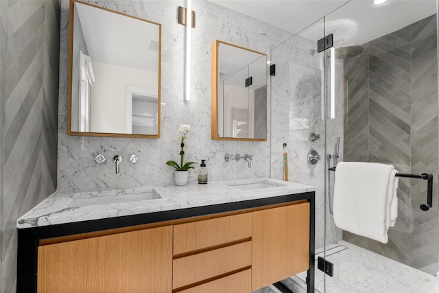 920 Protano Ln, Mamaroneck, NY 10543 - bathroom featuring double vanity and a stall shower