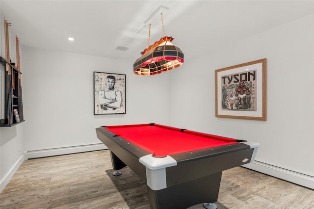 920 Protano Ln, Mamaroneck, NY 10543 - playroom featuring a baseboard radiator, wood finished floors, billiards table, and recessed lighting