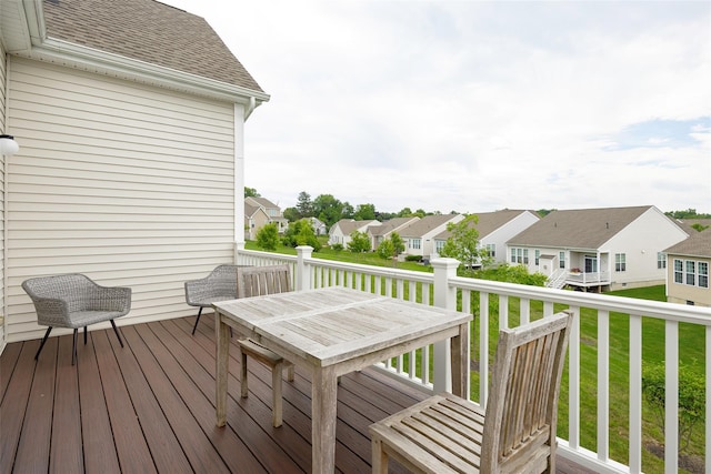 44 Linwood Dr, Wappingers Falls, NY 12590 - wooden terrace with a residential view, a lawn, and outdoor dining area