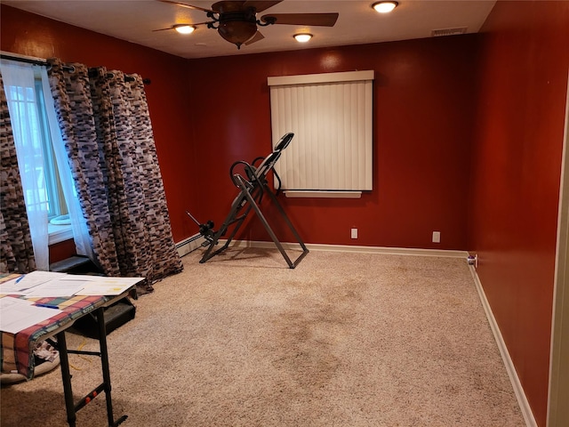 25 Herman Ave, North Babylon, NY 11703 - workout room with ceiling fan and carpet floors